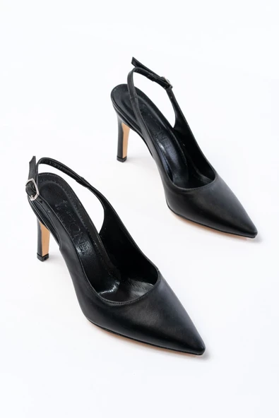 ST-1153 Siyah Günlük Arkası Açık 9 cm Topuklu Kadın Ayakkabı - Resim 3