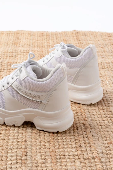 F-209 Beyaz Bağcıklı Fileli Taş Aksesuarlı Günlük Spor Ayakkabı - 5