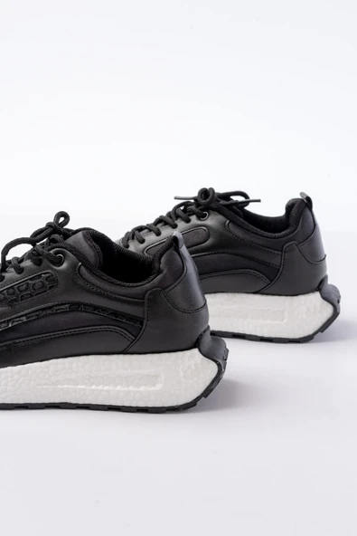 F-307 Siyah Bağcıklı Saten Taş Aksesuarlı Günlük Spor Ayakkabı - 5