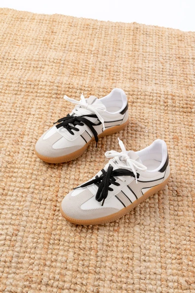 M-6005 Beyaz Garni  Bağcıklı Termo Taban Günlük Kadın Spor - 3