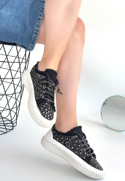 Guji Siyah Kot Bağcıklı Spor Ayakkabı - Resim 6