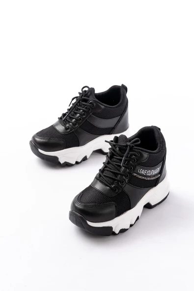 F-209 Siyah Bağcıklı Fileli Taş Aksesuarlı Günlük Spor Ayakkabı - 3