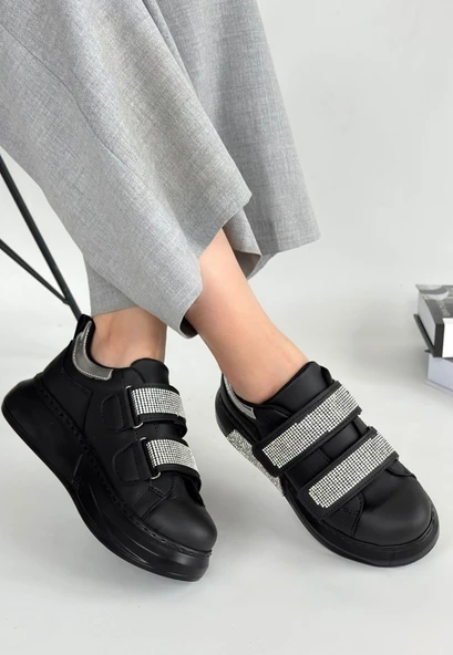 Nino Siyah Cilt Cırt Cırtlı Spor Ayakkabı - 2