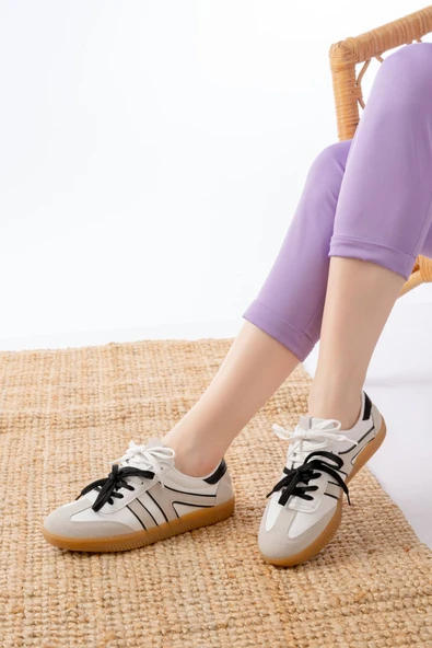 M-6005 Beyaz Garni Bağcıklı Termo Taban Günlük Kadın Spor