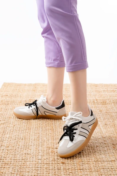 M-6005 Beyaz Garni Bağcıklı Termo Taban Günlük Kadın Spor - 2