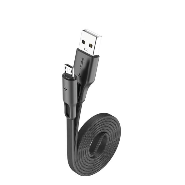 Rock S1 Micro USB Şarj ve Data Kablosu Flat Yassı 1mt 2A Siyah - 2