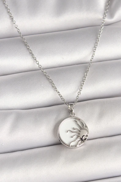 316L Çelik Gümüş Renk Zincir Beyaz Mineli Gün Batımı Model Kadın Kolye - TJ-BKO9999 ürün görseli 1