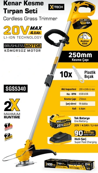 SGS PROFESYONEL AKÜLÜ ÇİM KENAR KESME 20V 1X4.0 Ah (KÖMÜRSÜZ MOTOR) - 2