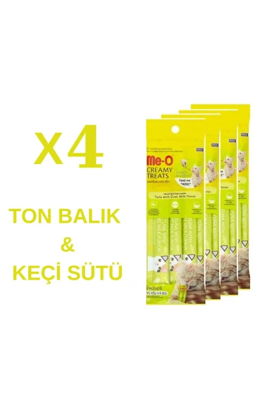 me-o Meo Creamy Treats Sıvı Kedi Ödül Maması 4lü Set Ton Balığı&keçi Sütü 4 Adet 4x15gr Toplam 240gr