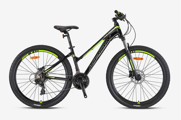 KRON XC 100 27.5 JANT 21 VİTES V FREN (PABUÇLU FREN) KELEBEK VİTES SHİMANO SİSTEM LADY DAĞ BİSİKLETİ SİYAH-GRİ/NEON SARI (KRN23-202) - 2