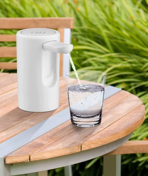 Şarjlı Damacana Su Pompası,USB Type-C 1200 mAh Otomatik İçme Suyu Pompası, Beyaz - 6