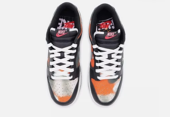 DM0108-001 Nike Dunk Low Graffiti Siyah Kırmızı Gri Turuncu Tie-Dye Khaki (Erkek) - 4