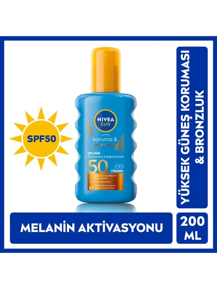 Nivea Sun SPF50 Güneş Koruyucu & Bronzluk Güneş Kremi 200 ml Sprey,Çok Yüksek Güneş Koruması ürün görseli