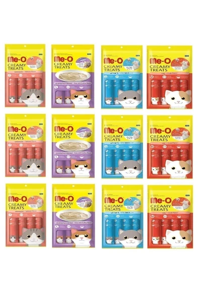 me-o Creamy Treats 4 Çeşit Karma Kedi Sıvı Ödülü 12 Li Paket