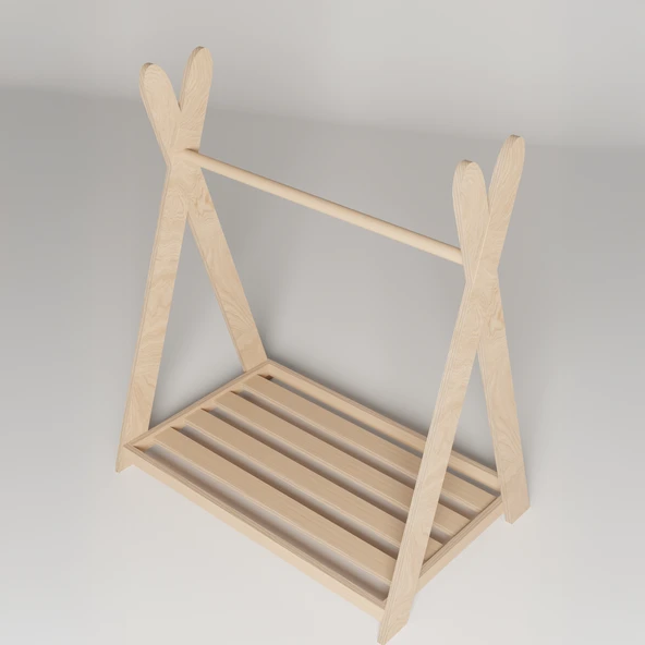 Montessori Ahşap Açık Giysi Dolabı Çocuk Elbise Askılığı - 3