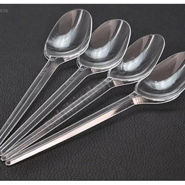 Lüks Plastik Kaşık 100 Adet Sert Kalın Şeffaf Kaşık