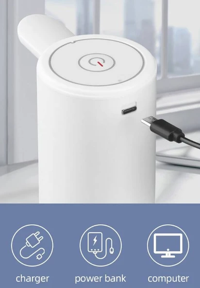 Şarjlı Damacana Su Pompası,USB Type-C 1200 mAh Otomatik İçme Suyu Pompası, Beyaz - 4