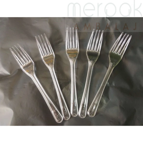 Lüks Plastik Çatal 100 Adet 1. Kalite Sert Kalın Şeffaf Çatal - 4