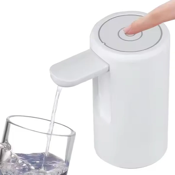 Şarjlı Damacana Su Pompası,USB Type-C 1200 mAh Otomatik İçme Suyu Pompası, Beyaz