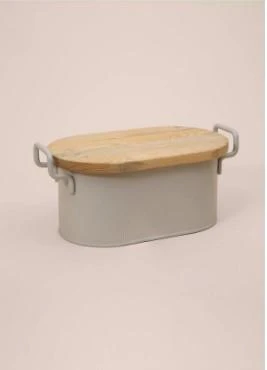 The Mia Stripe Ahşap Kapaklı Ekmek Saklama Kutusu Bej 40x22x18 CM  STP0020 - 3