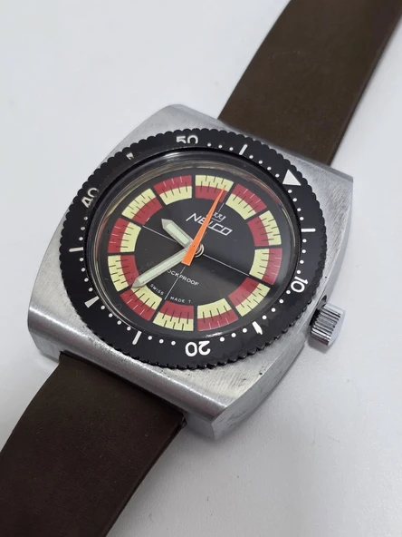 Nelco Shockproof 42,8x39,5mm Deri Kordon Erkek Kol Saati 2.El - Resim 4