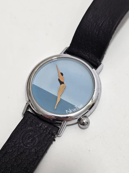 Newtime Yüzücü Temalı 34mm Deri Kordon Kol Saati 2.El - 2