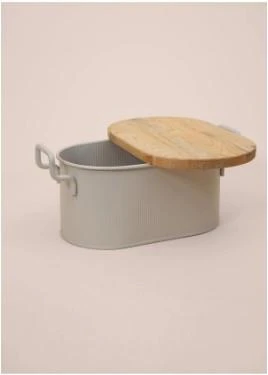 The Mia Stripe Ahşap Kapaklı Ekmek Saklama Kutusu Bej 40x22x18 CM  STP0020 - 4