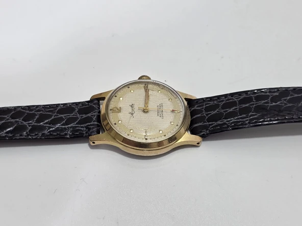 Mauthe 31mm Deri Kordon Altın Kaplama Erkek Kol Saati 2.El - Resim 8