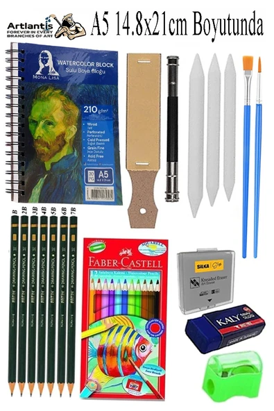 Telli Suluboya Bloğu Kağıdı A5 210gr 20 Yaprak İnce Dokulu Gölgelendirme Zımpara Aquarell Kuruboya Dereceli Kalem Uzatma
