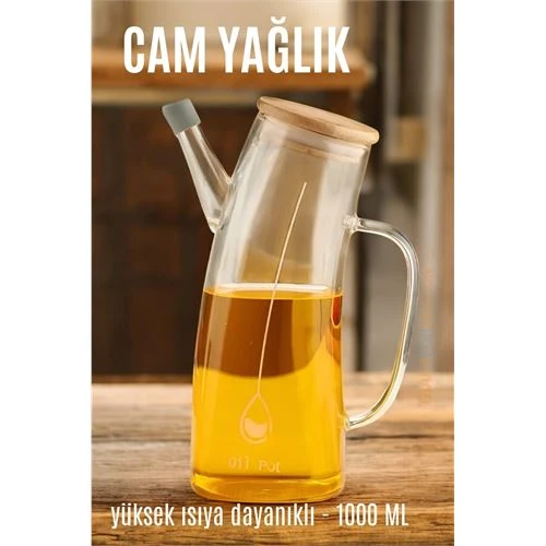 Yağ Sirke Şişesi Yağlık Borosilikat Cam 1000 ML