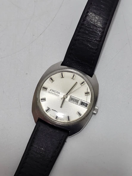 Enicar 37mm Deri Kordon Vintage Erkek Kol Saati 2.El - Resim 8