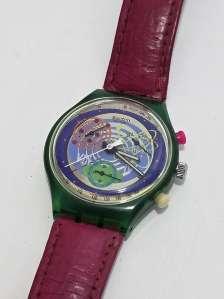 Swatch Chrono Pinksprings 37mm Deri Kordon 1992 Vintage Kol Saati 2.El