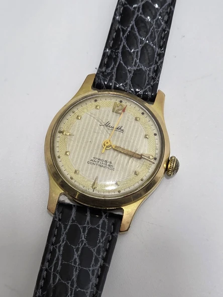 Mauthe 31mm Deri Kordon Altın Kaplama Erkek Kol Saati 2.El - Resim 2