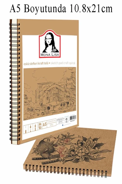 Telli Eskiz Defteri A5 Spiralli 50 Yaprak 1 Adet 120 gr 148x210 mm Karakalem Sketch Yandan Açılmalı Ezkiz Defteri Grafit