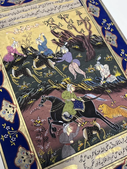 Avcılar ve Yırtıcılar Adlı El Yapımı Minyatür Resim 30x20 cm - Resim 2