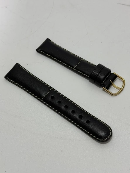 Siyah Renk Dikişli Deri Saat Kordonu Siyah 18mm - 3