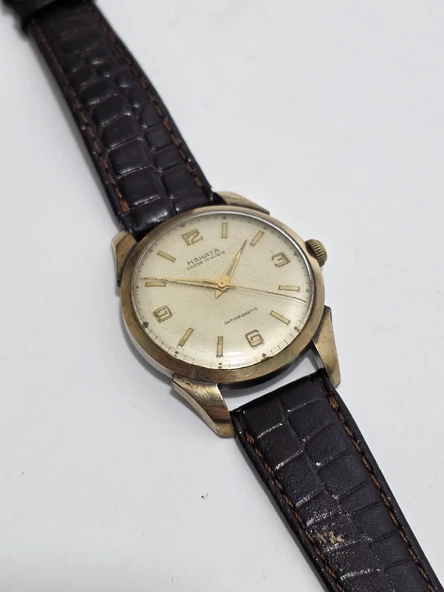 Mahata 33mm Deri Kordon Altın Kaplama Erkek Kol Saati 2. El