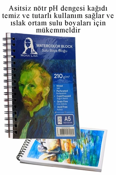 Telli Suluboya Bloğu Kağıdı A5 210gr 20 Yaprak İnce Dokulu Gölgelendirme Zımpara Aquarell Kuruboya Dereceli Kalem Uzatma - 5