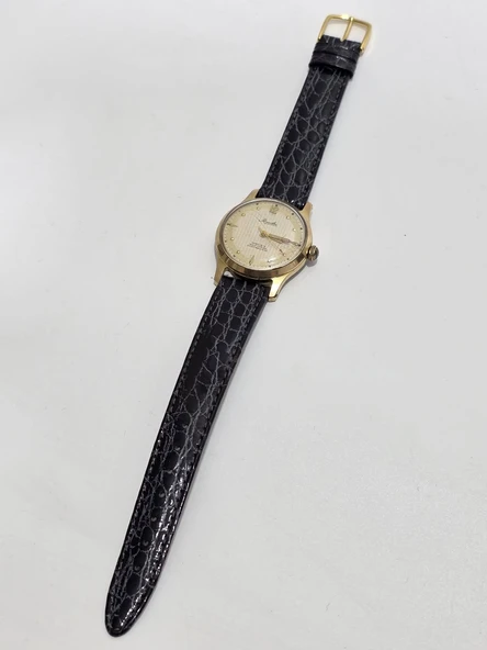 Mauthe 31mm Deri Kordon Altın Kaplama Erkek Kol Saati 2.El - Resim 5