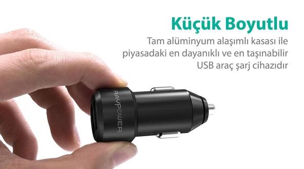 RavPower RP-VC006 Ultra İnce/Ufak 24W 4.8A Çift Çıkış iSmart Araç Şarjı Siyah - 2