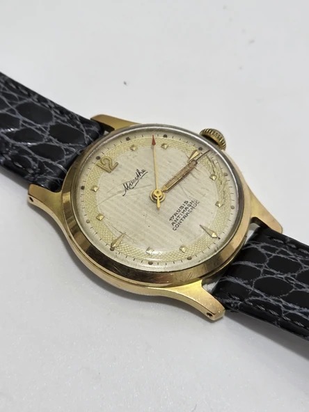 Mauthe 31mm Deri Kordon Altın Kaplama Erkek Kol Saati 2.El - Resim 4