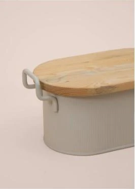 The Mia Stripe Ahşap Kapaklı Ekmek Saklama Kutusu Bej 40x22x18 CM  STP0020 - 5