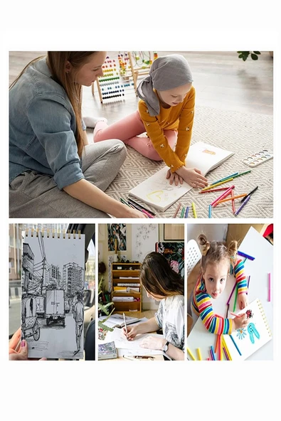 Telli Eskiz Defteri A3 Spiralli 50 Yaprak 1 Adet 120 gr 297x420 mm Karakalem Sketch Book Üstten Açılmalı Ezkiz Defteri - 5