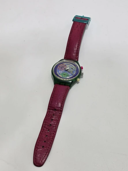 Swatch Chrono Pinksprings 37mm Deri Kordon 1992 Vintage Kol Saati 2.El - Resim 2