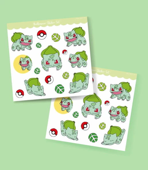 Pokemon Sticker Set -2'li- Balbazar (Bulbasaur) Etiket Kağıdı - süsleme telefon etiketi