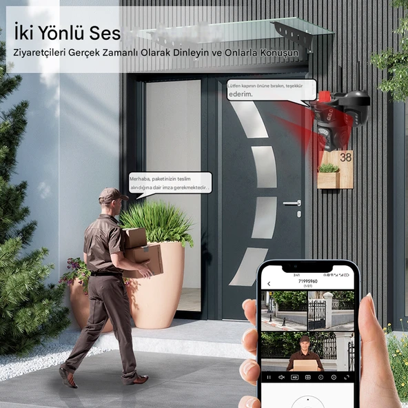 O-Kam 5011 9MP 3 Lensli Akıllı Güvenlik Kamerası Wifi Gece Görüş Sesli Kişi Takibi - Resim 3