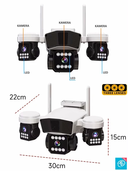 O-Kam 3036Pro, 9MP, WiFi, 3 Lens, Akıllı Kamera, Yapay Zeka, İnsan Algılama, Su Geçirmez, Uzaktan İzleme, Gece Görüş - 6