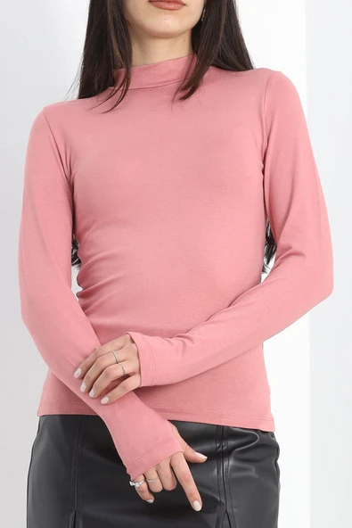 Gıronda Yarım Balıkçı Uzun Kolu Parmak Geçmeli Bluz Pembe - 21756.200. - 5