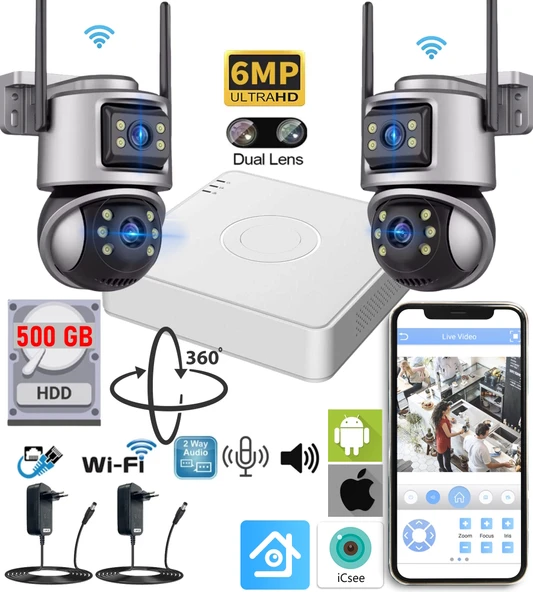 Ventus XMeye Akıllı Güvenlik Kamera Seti 2 (Dual Lens) Wifi Akıllı Kamera 500GB HDD Gece Görüş Waterproof