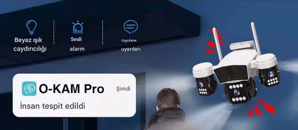 O-Kam 3036Pro, 9MP, WiFi, 3 Lens, Akıllı Kamera, Yapay Zeka, İnsan Algılama, Su Geçirmez, Uzaktan İzleme, Gece Görüş - 9